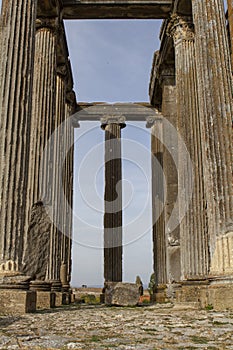 Aizonai antic city ruins with Zeus temple. Aizanoi ancient city in Cavdarhisar, Kutahya, Turkey.