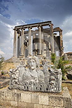 Aizonai antic city ruins with Zeus temple. Aizanoi ancient city in Cavdarhisar, Kutahya, Turkey.