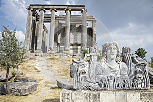 Aizonai antic city ruins with Zeus temple. Aizanoi ancient city in Cavdarhisar, Kutahya, Turkey.