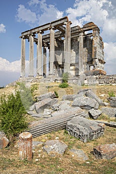 Aizonai antic city ruins with Zeus temple. Aizanoi ancient city in Cavdarhisar, Kutahya, Turkey.