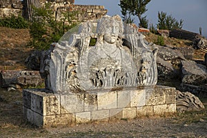 Aizonai antic city ruins with Zeus temple. Aizanoi ancient city in Cavdarhisar, Kutahya, Turkey.