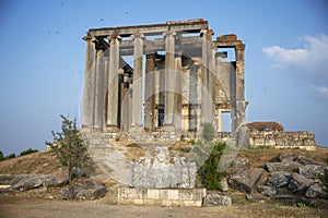 Aizonai antic city ruins with Zeus temple. Aizanoi ancient city in Cavdarhisar, Kutahya, Turkey.