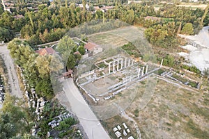 Aizonai antic city ruins with Zeus temple. Aizanoi ancient city in Cavdarhisar, Kutahya, Turkey.