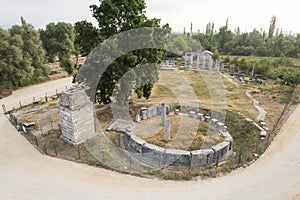 Aizonai antic city ruins with Zeus temple. Aizanoi ancient city in Cavdarhisar, Kutahya, Turkey.