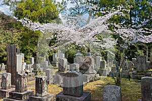 Aizu cemetery at Konkaikomyo-ji Temple in Kyoto, Japan. The graves of Aizu clan warriors, who were