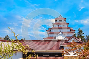 Aizu-Wakamatsu Castle and cherry blossom in Fukushima, Japan