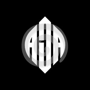 AJA circle letter logo design with circle and ellipse shape. AJA ellipse letters with typographic style. The three initials form a