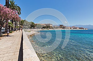 Ajaccio beach cityscape. Corsica island, France