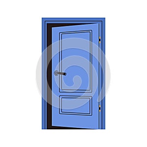 Ajar door, entrance, exit. Open entry, house doorway, home doorframe. Portal for entering to apartment, room. Flat