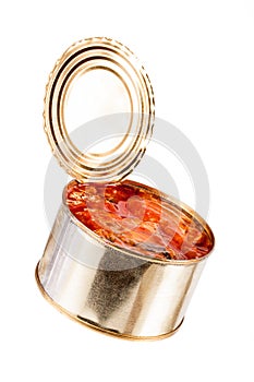 Ajar metallic can with food