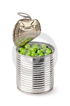 Ajar metallic can with green peas