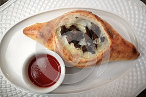 Ajarian khachapuri with mushrooms