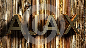 AJAX brass write on wooden background - 3D rendering