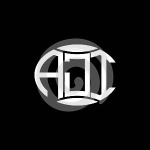 AJI abstract monogram circle logo design on black background. AJI Unique creative initials letter logo