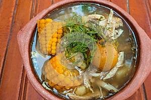 Ajiaco colombiano. Common chicken soup in Colombia. photo