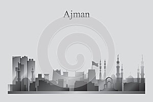 Ajman city skyline silhouette in grayscale photo