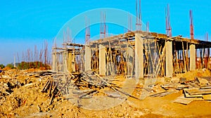 Ajmer, Rajasthan, India,- July 2020 : Abstract View of a new construction of building, labor is working on it in Ajmer