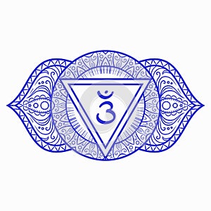 Ajna, third eye chakra symbol. Colorful mandala. Vector illustration