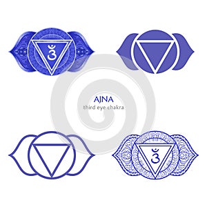 Ajna, third eye chakra symbol. Colorful mandala. Vector illustration