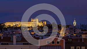 The Ajuda National Palace is a neoclassical monument in the civil parish of Ajuda night to day timelapse in Lisbon