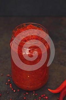 Ajvar roasted red pepper spread in jar