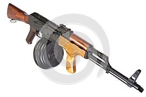 AK 47 assault rifle with round drum magazine