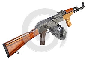 AK 47 assault rifle with round drum magazine