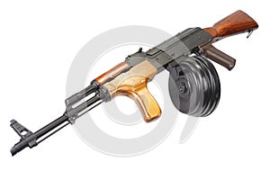AK 47 assault rifle with round drum magazine