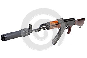 AK 47 assault rifle with sound suppressor (silencer)