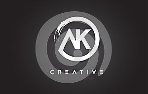 AK Circular Letter Logo with Circle Brush Design and Black Background.