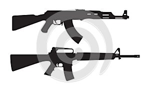 AK47 icon and M16 icon. Machine gun black silhouette. Vector illustration photo