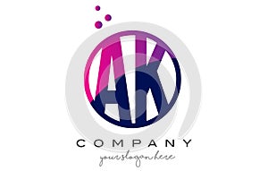 AK A K Circle Letter Logo Design with Purple Dots Bubbles