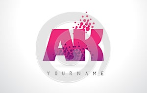 AK A K Letter Logo with Pink Purple Color and Particles Dots Design.