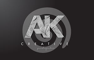 AK A K Letter Logo with Zebra Lines Texture Design Vector.