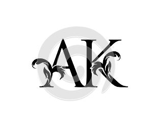 AK letter luxury beauty flourishes ornament monogram logo