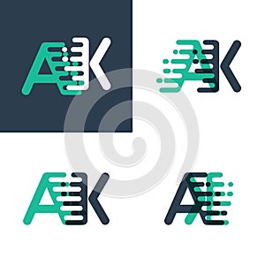 AK letters logo with accent speed in tosca green and dark blue