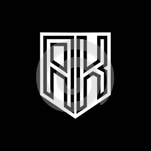 AK Logo monogram shield geometric black line inside white shield color design