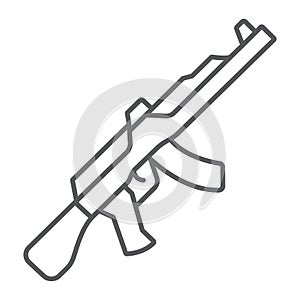 AK47 thin line icon, rifle and military, machine gun sign, vector graphics, a linear pattern on a white background.