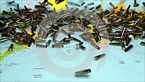 AK47 bullet casings fall on the political map