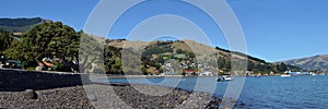 Akaroa Beach & Town Panorama, New Zealand