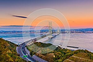 Akashi Kaikyo Bridge across the Seto Inland Sea, Japan photo