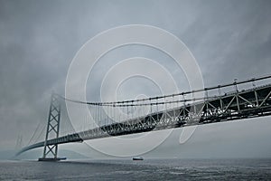 Akashi Kaikyo Bridge spans the Inland Seto Sea.Selective focus.