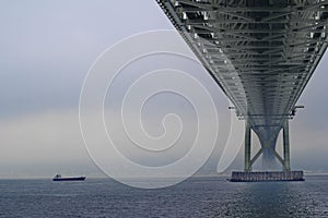 Akashi Kaikyo Bridge spans the Inland Seto Sea.Selective focus.