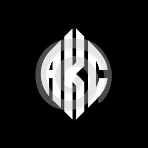 AKC circle letter logo design with circle and ellipse shape. AKC ellipse letters with typographic style. The three initials form a photo