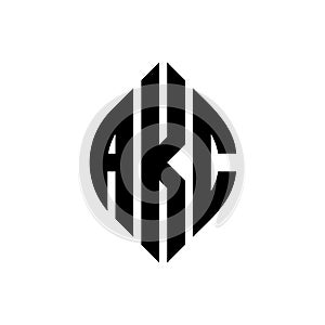 AKC circle letter logo design with circle and ellipse shape. AKC ellipse letters with typographic style. The three initials form a photo