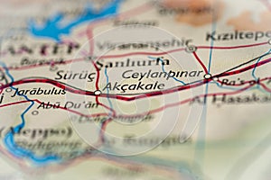 Akcakale, Turkey highlighted on a world map