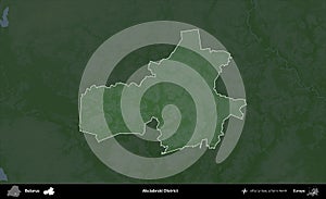 Akciabrski District highlighted, Belarus. Physical