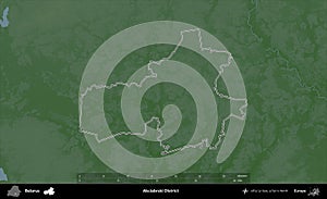 Akciabrski District outlined, Belarus. Physical