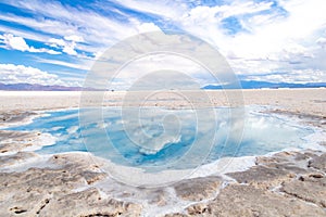 Ake reflecting the blue sky in the salt desert photo