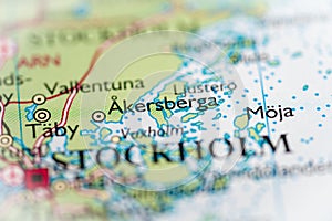 Akersberga, Sweden highlighted on a world map